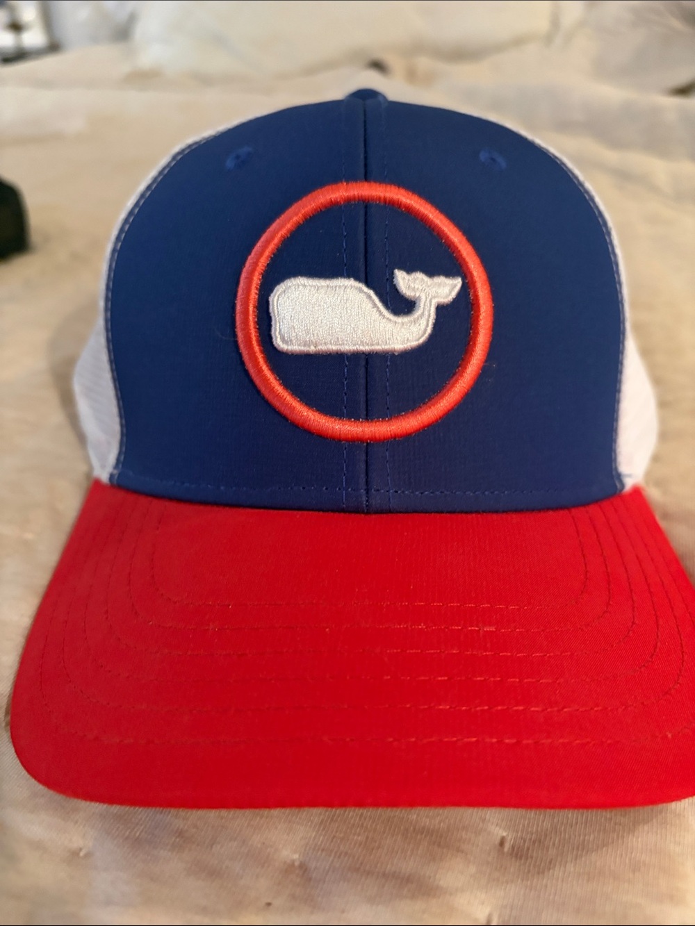Vineyard Vines Blue Red White Whale Logo Trucker Hat